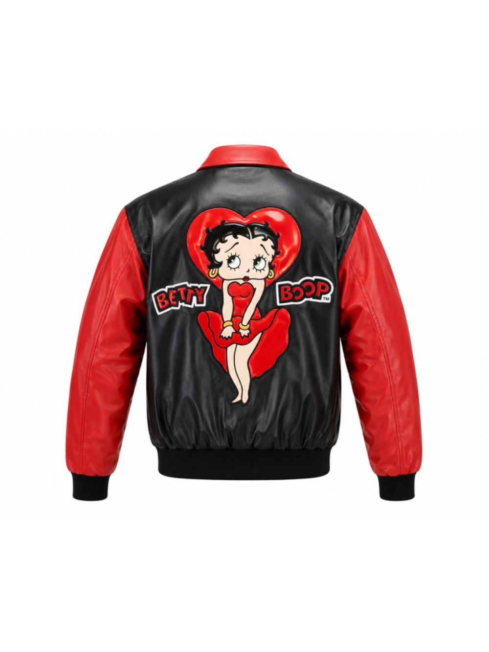Vtg 2004 Betty Boop Jacket Mens Excelled Black Red Faux Leather Bomber Sz L Y2K